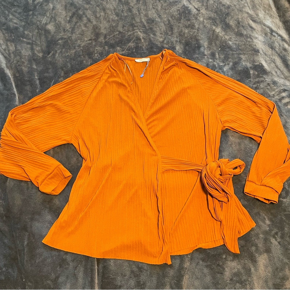 Zara Dark Burnt Orange Wrap Blouse